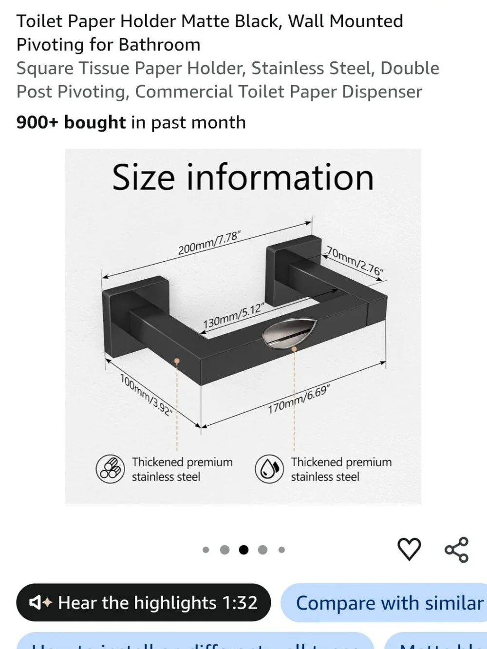 Matte Black Pivoting Toilet Paper Holder - Modern Double Post
